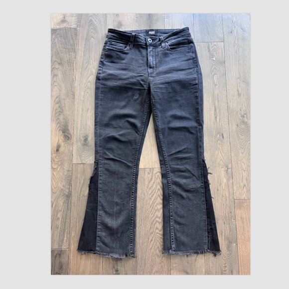 Paige Flare Crop Jeans Size 27 Mid Rise Charcoal Black Denim Stretch - Picture 1 of 7